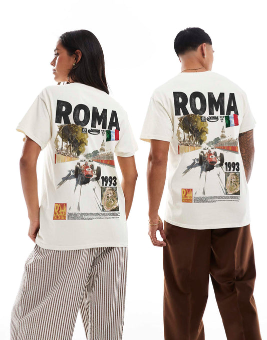 Roma Front And Back Print Washed T-Shirt