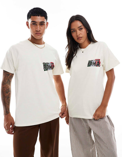 Roma Front And Back Print Washed T-Shirt