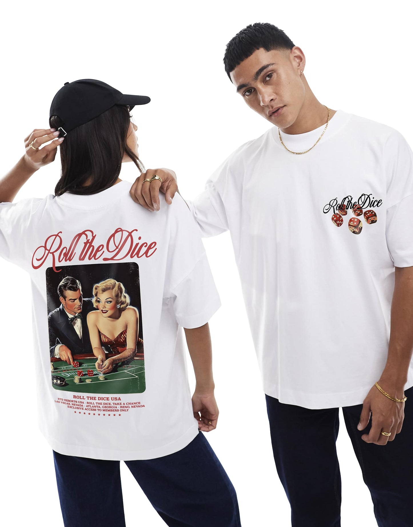 Roll The Dice Usa Front And Back Print Oversized T-Shirt