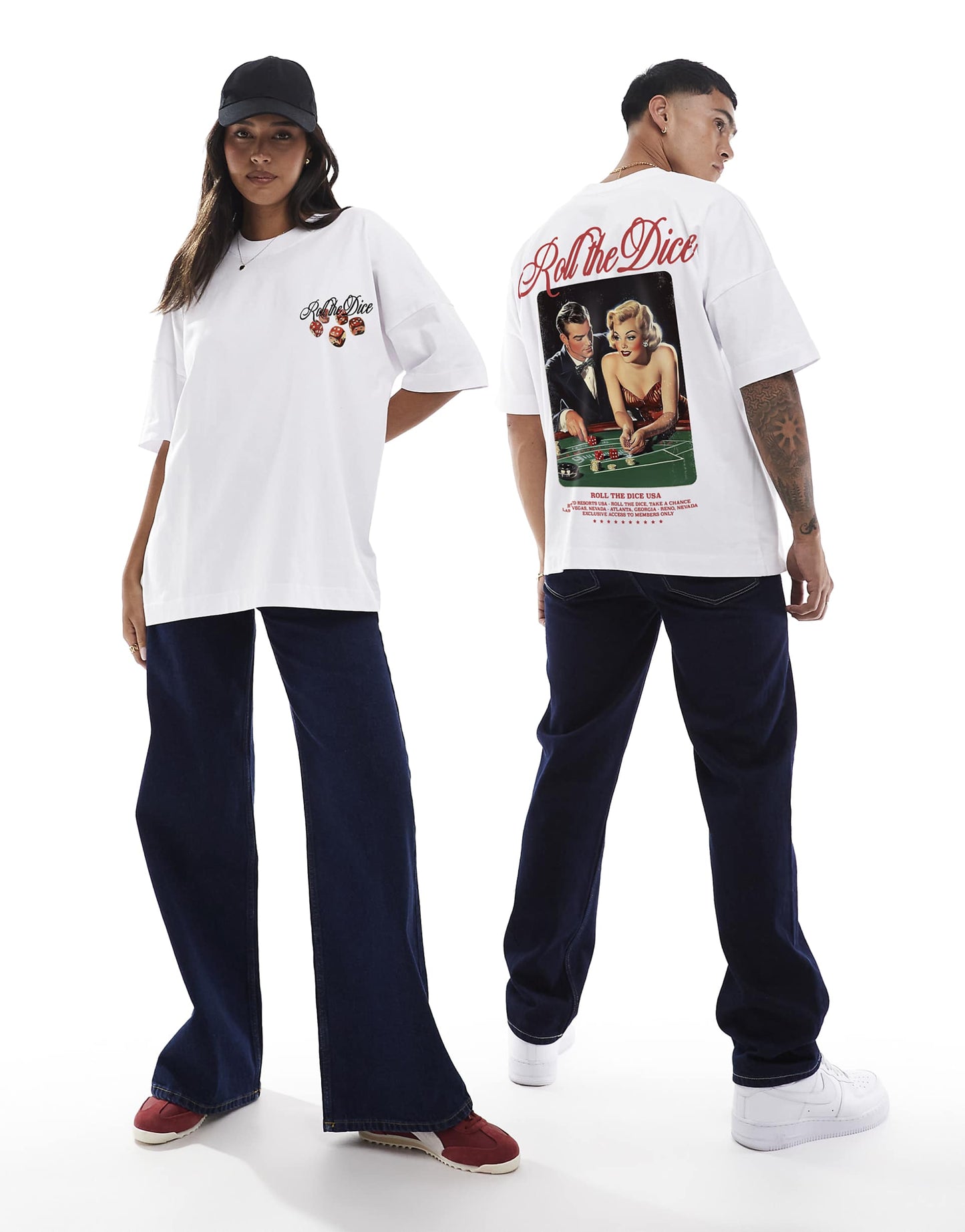Roll The Dice Usa Front And Back Print Oversized T-Shirt