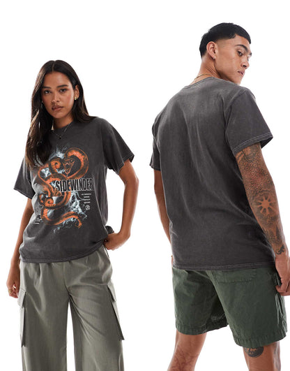 Sidewinder Snake Front Print Washed T-Shirt