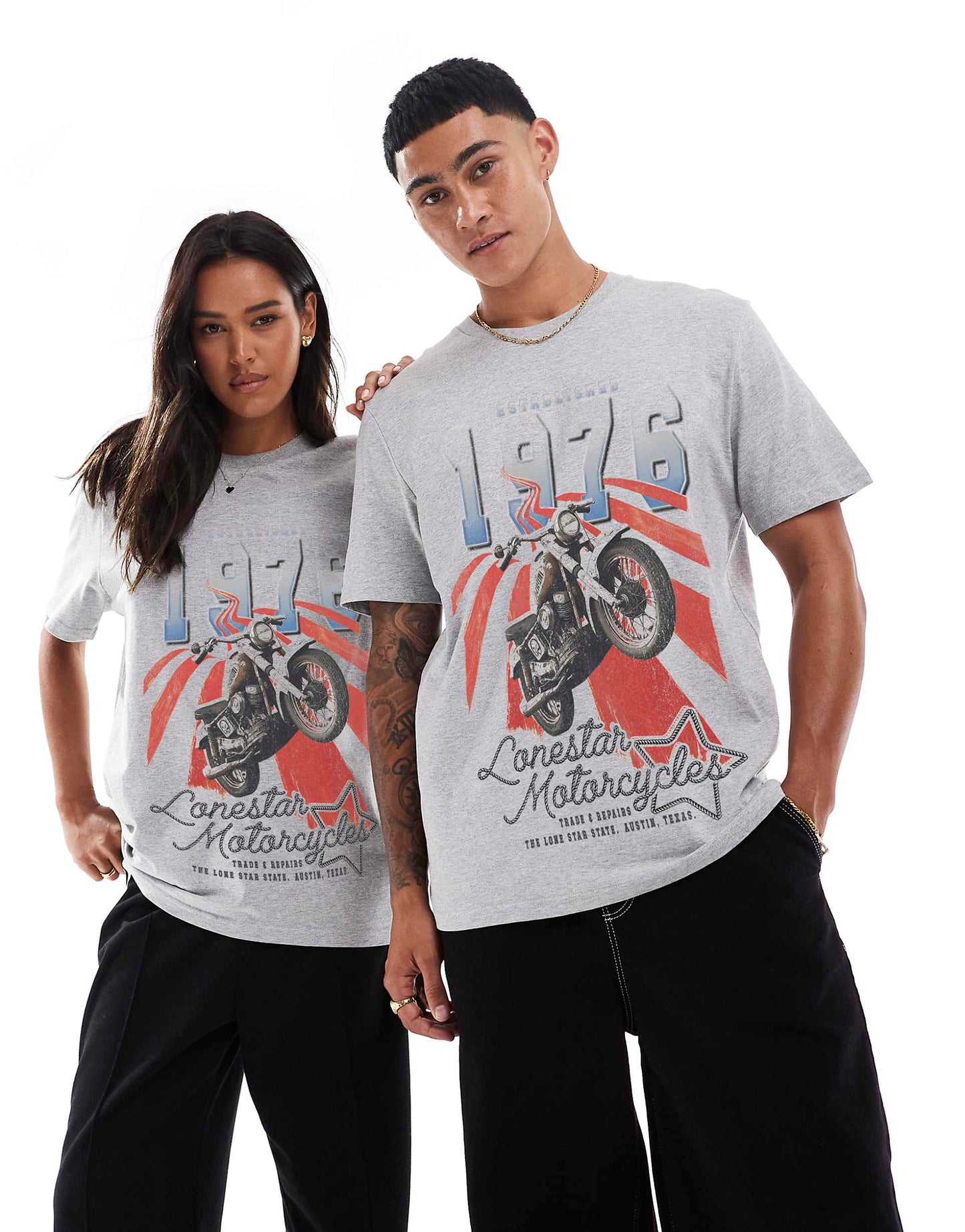 Lonestar Motorcycle Front Print Relaxed T-Shirt