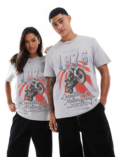 Lonestar Motorcycle Front Print Relaxed T-Shirt