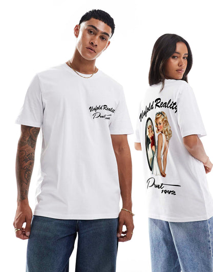 Unfold Reality Front And Back Print Relaxed T-Shirt