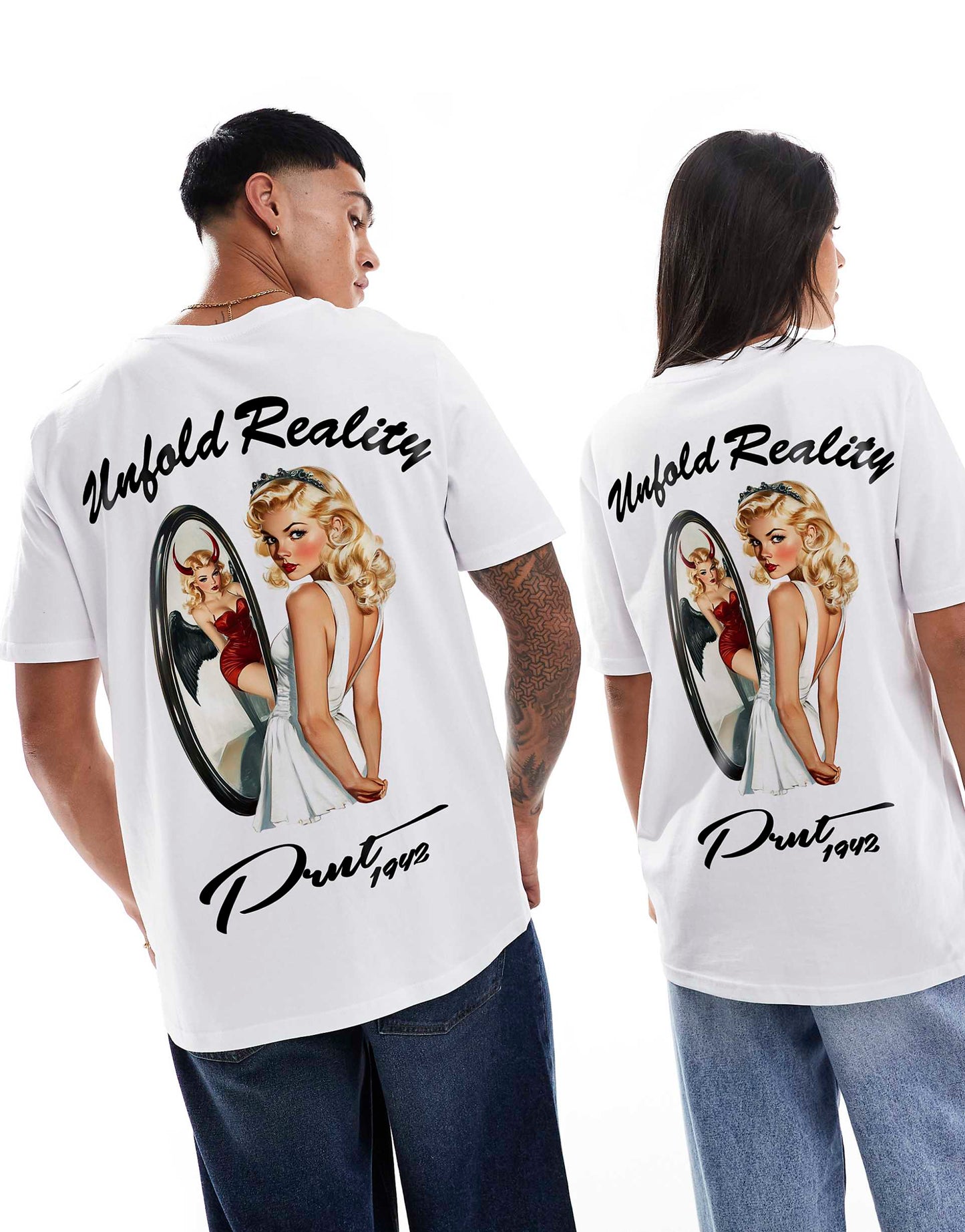 Unfold Reality Front And Back Print Relaxed T-Shirt