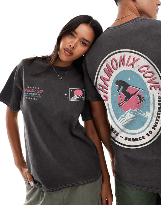 Chamonix Cove Front And Back Print Washed T-Shirt