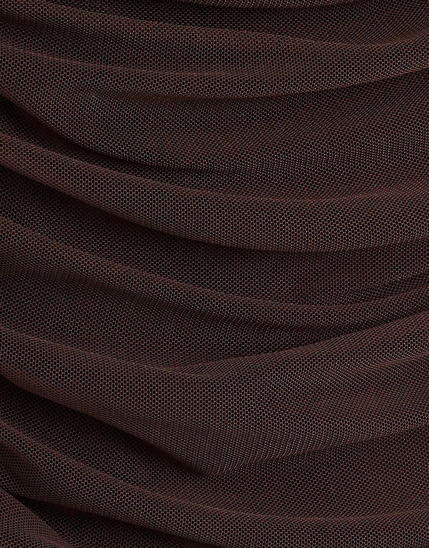 Asymmetric Neck Ruched Mesh Top
