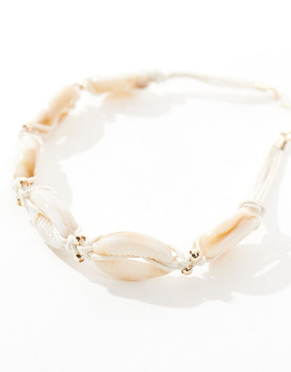 Curve Anklet With Faux Shell And Gold Bead Design