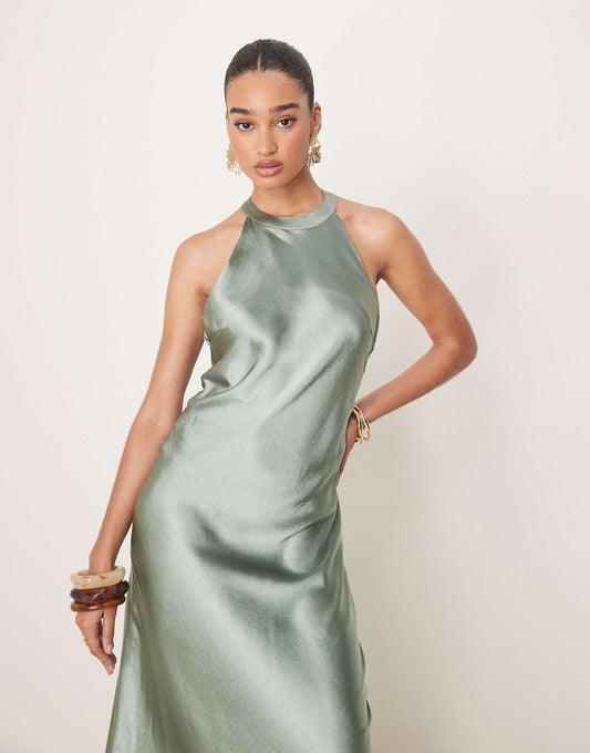 High Neck Satin Maxi Dress