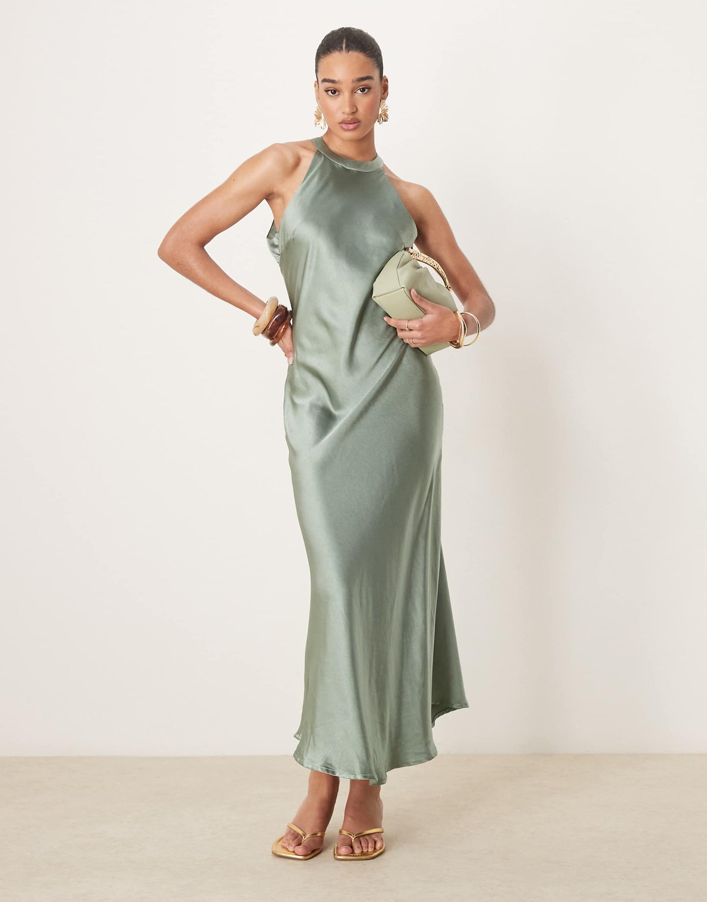 High Neck Satin Maxi Dress