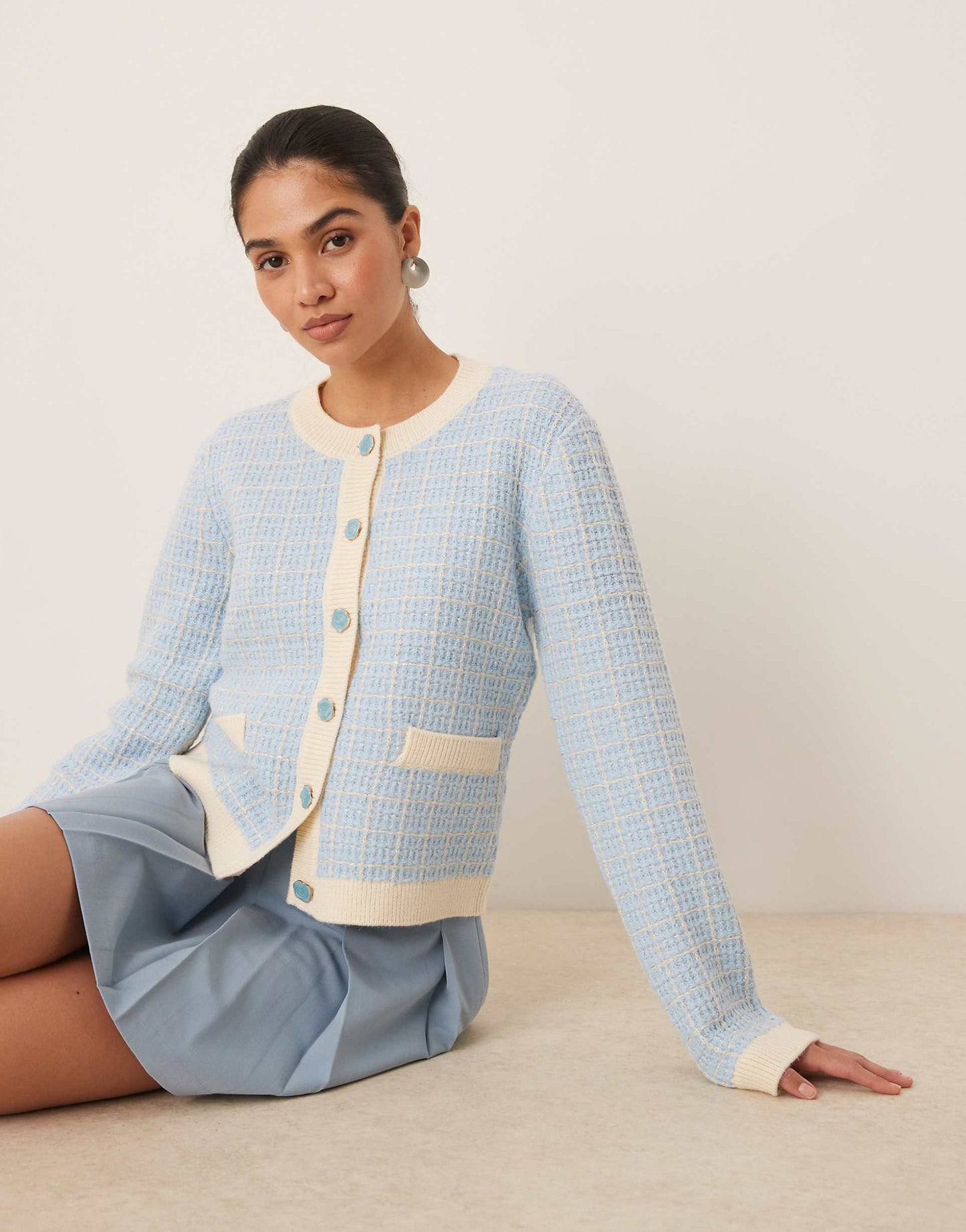 Boucle Check Knitted Cardigan