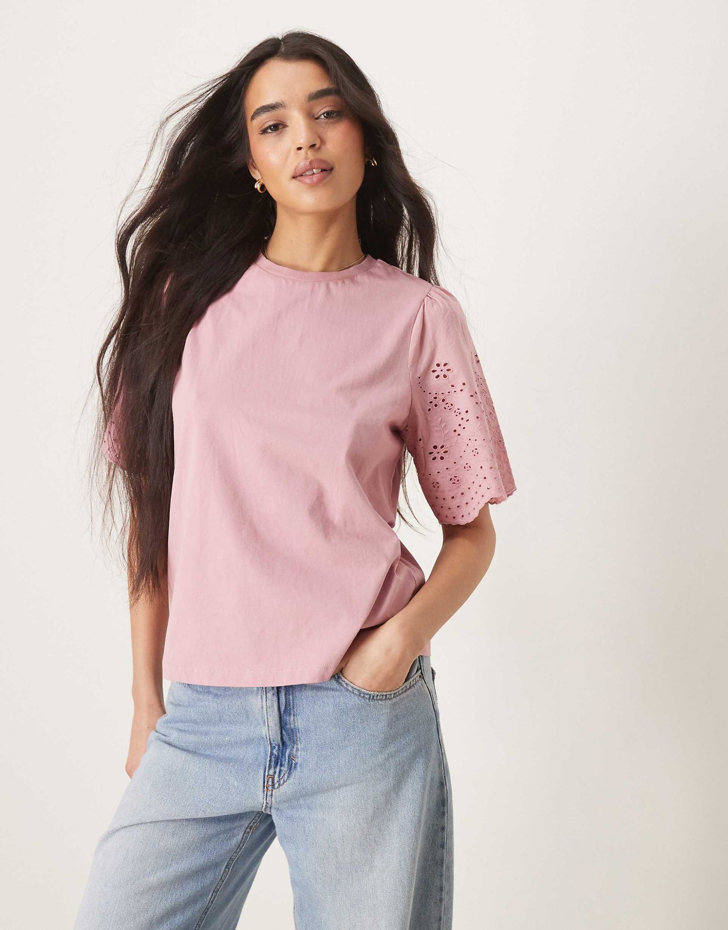 Broderie Sleeve T-Shirt