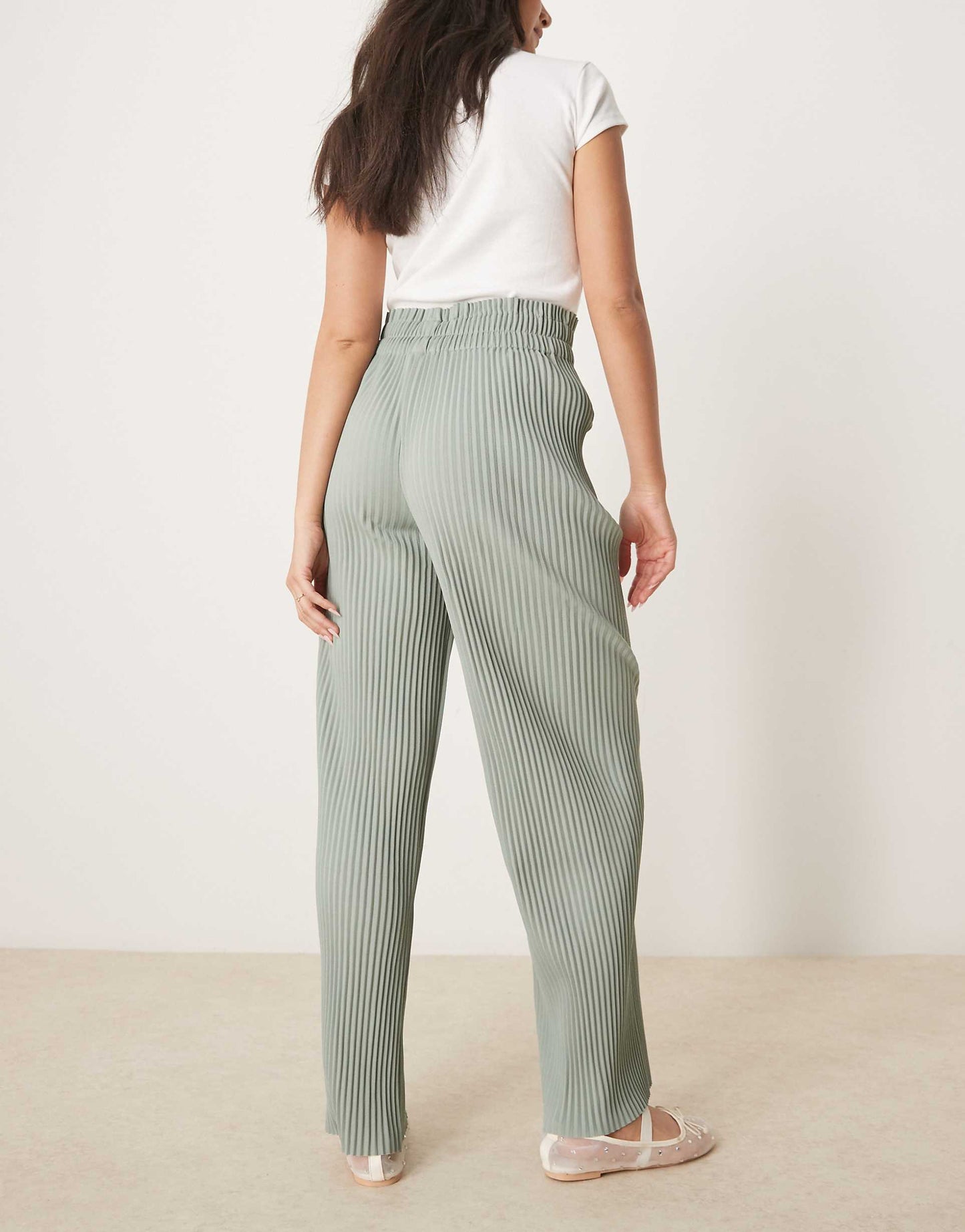 High Waisted Wide Leg Plisse Trousers