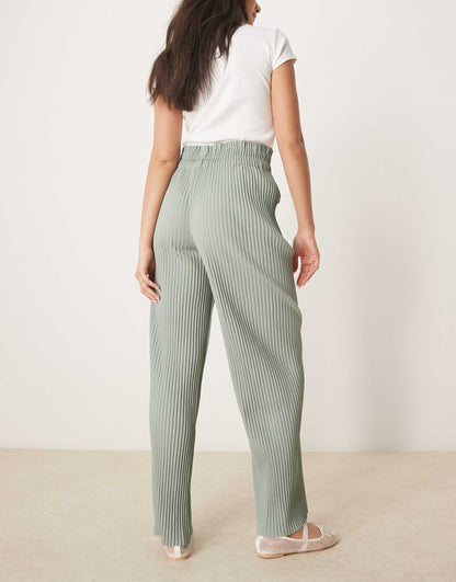 High Waisted Wide Leg Plisse Trousers