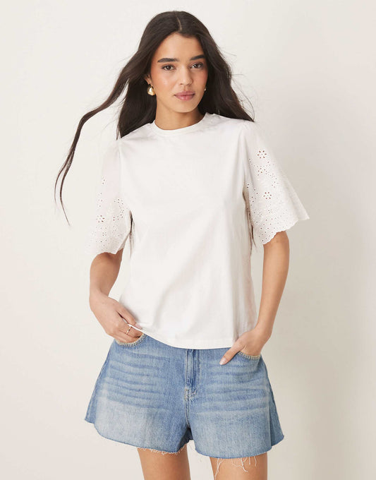 Broderie Sleeve T-Shirt