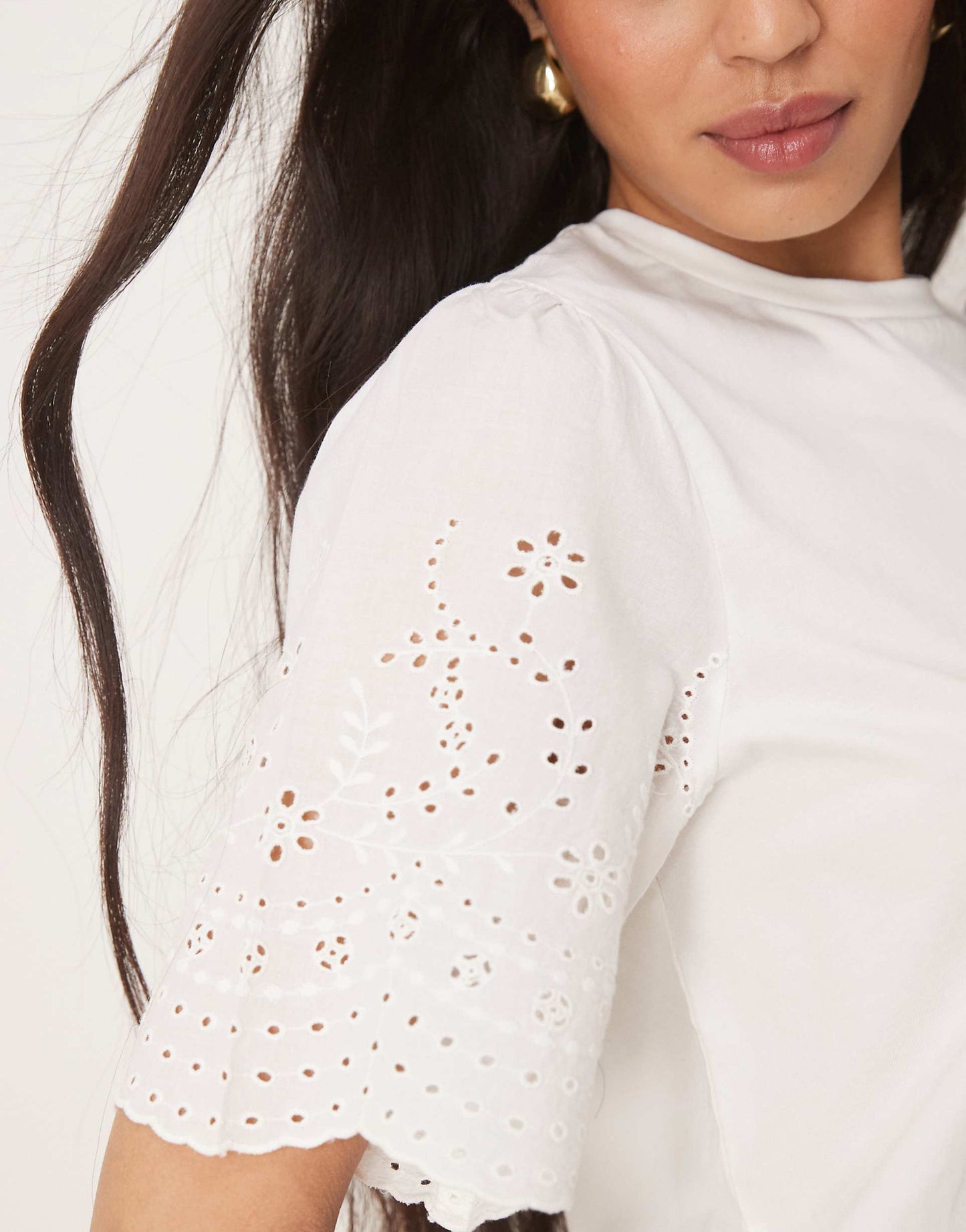 Broderie Sleeve T-Shirt