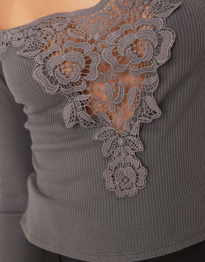 Lace Insert Long Sleeve Top