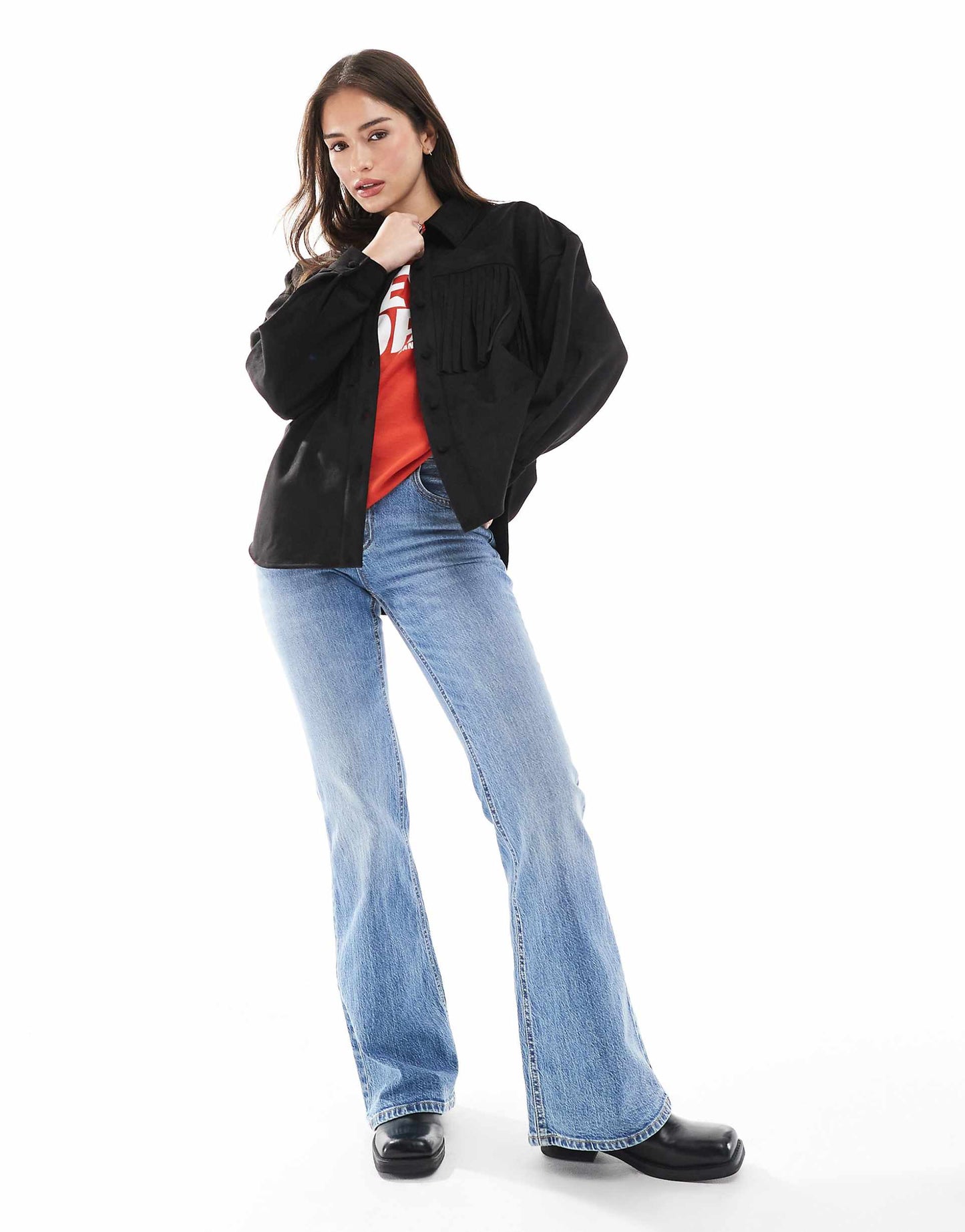 Faux Suede Tassel Shirt