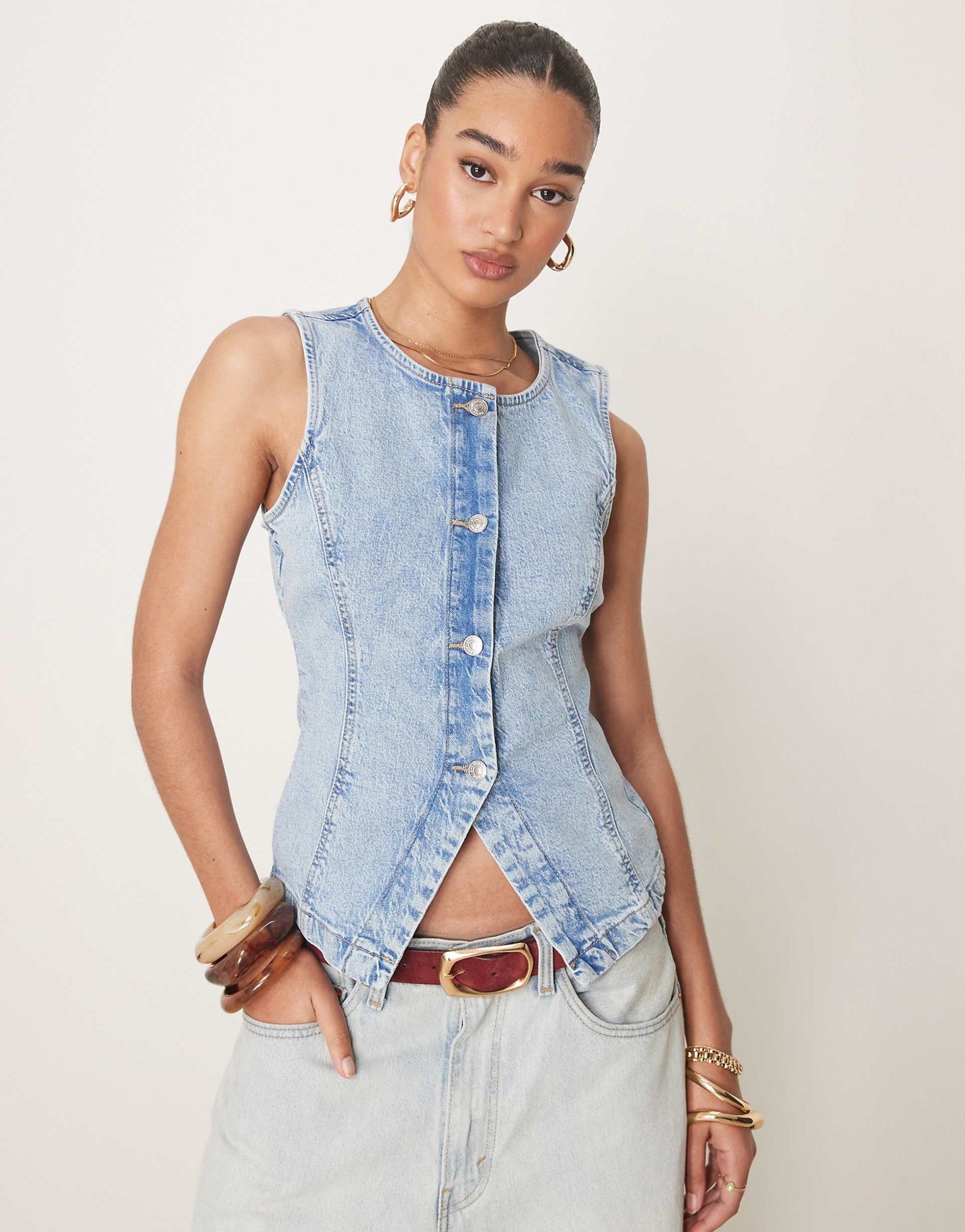 Sleeveless Sculpted Denim Waistcoat