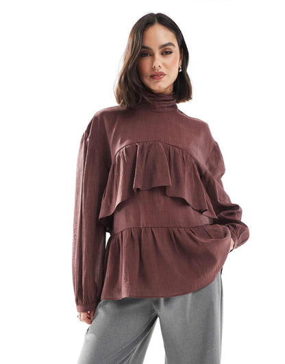 High Neck Ruffle Top