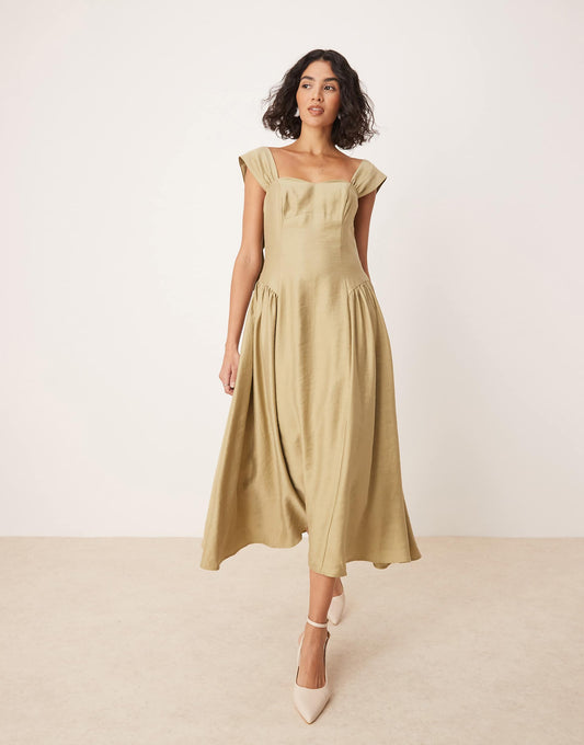 Rue Structured Midi Dress With Bow Straps