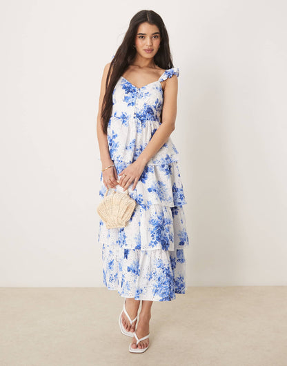 Rhys Flutter Sleeve Tiered Midi Dress