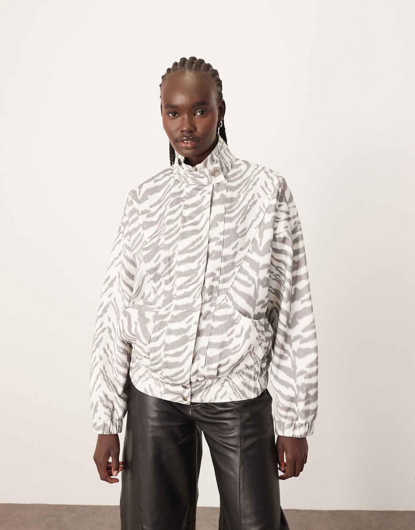 Denim Bomber Jacket With Seam Detail