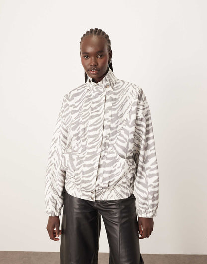 Denim Bomber Jacket With Seam Detail