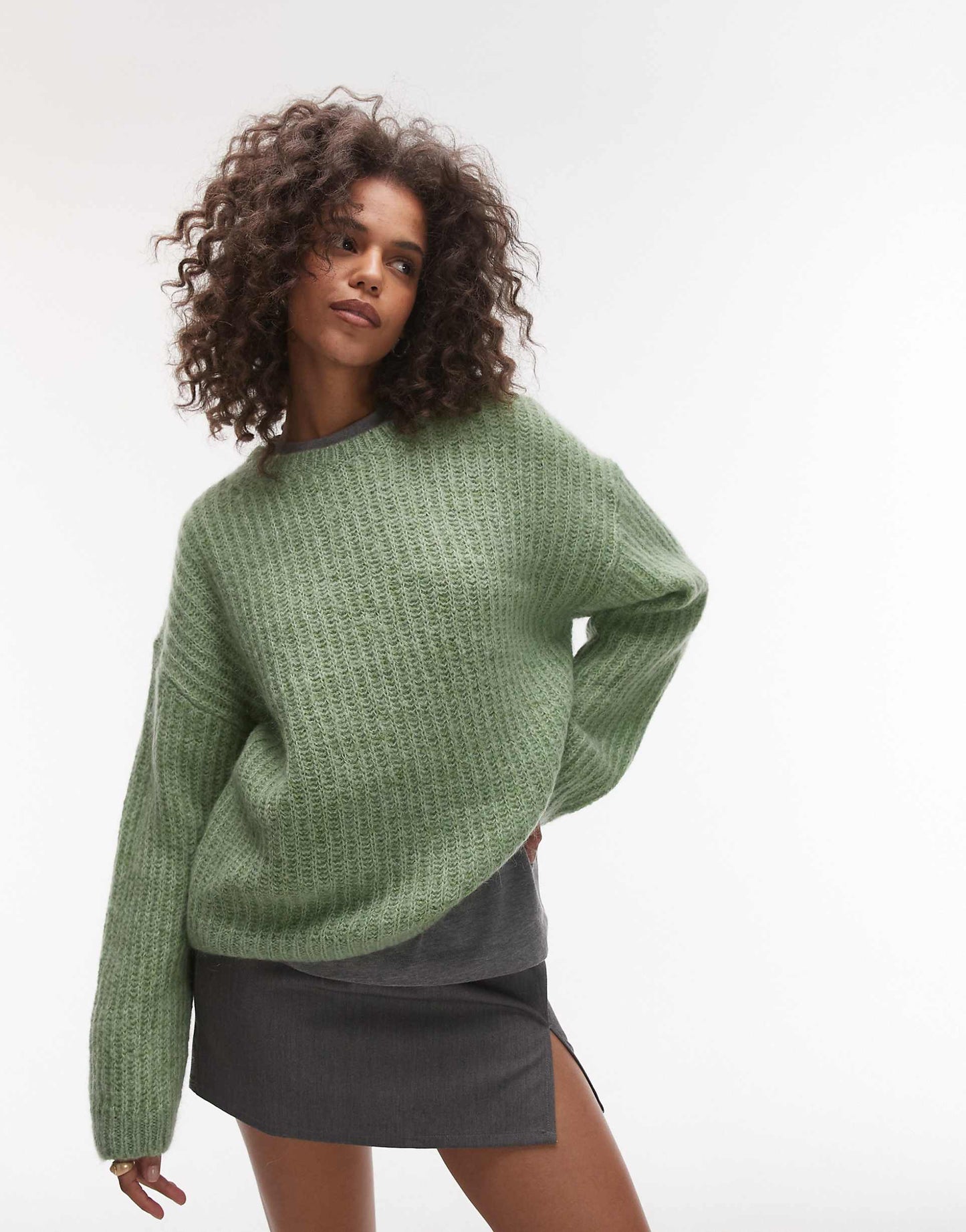 Wool Rich Hairy Knitted Sweater With Mohair