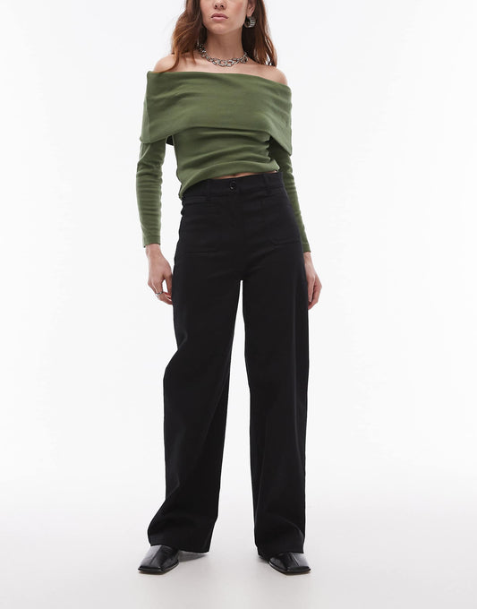 Lupine Stretch Cotton High Rise Wide Leg Jeans