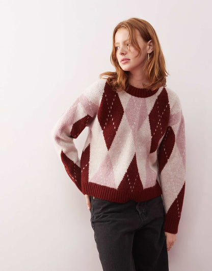 Oversized Argyle Knitted Jumper