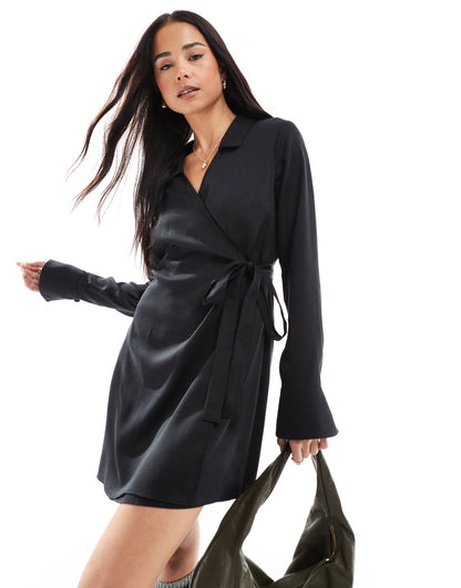 Collared Wrap Shirt Dress