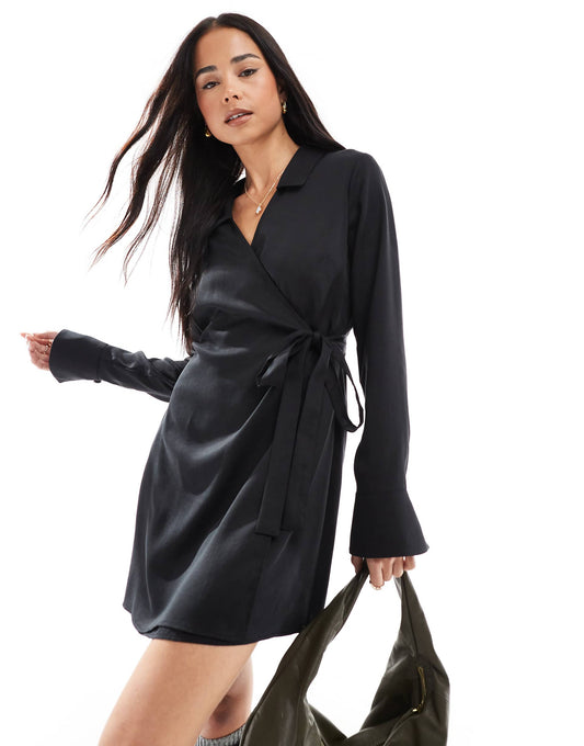 Collared Wrap Shirt Dress