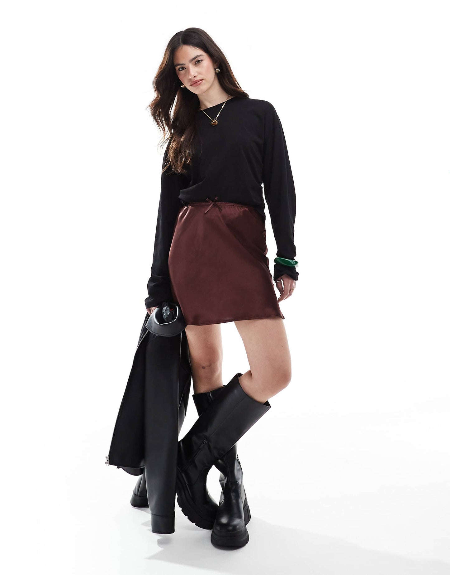 Satin Bias Mini Skirt With Bow