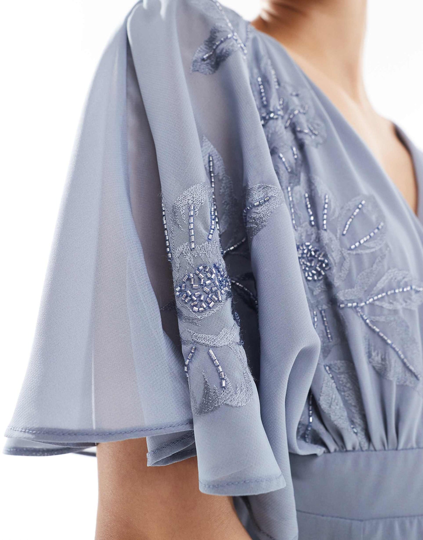 Floral Embroidered Short Sleeve Maxi Bridesmaid Dress