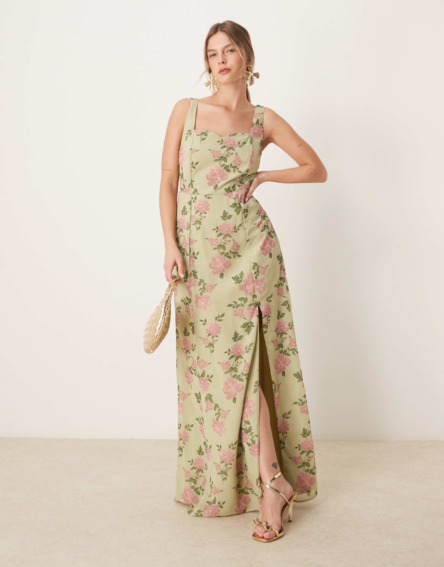 Frill Faux Wrap Strappy Maxi Dress