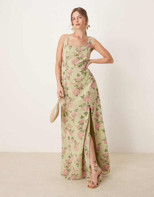 Frill Faux Wrap Strappy Maxi Dress