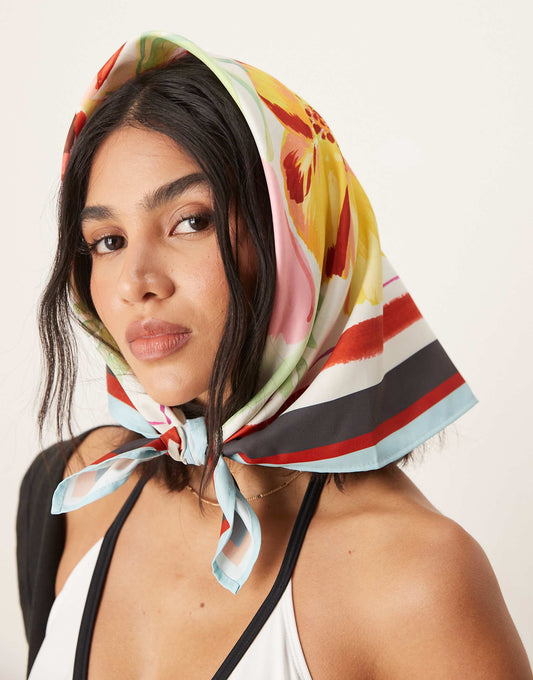 Watercolour Floral Print Medium Headscarf