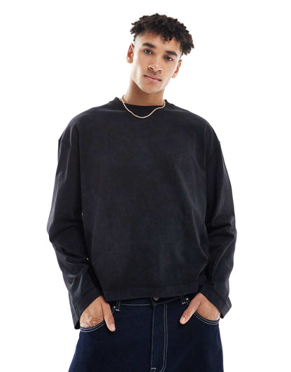 Oversized Heavyweight Boxy Long Sleeve Washed T-Shirt 220Gsm