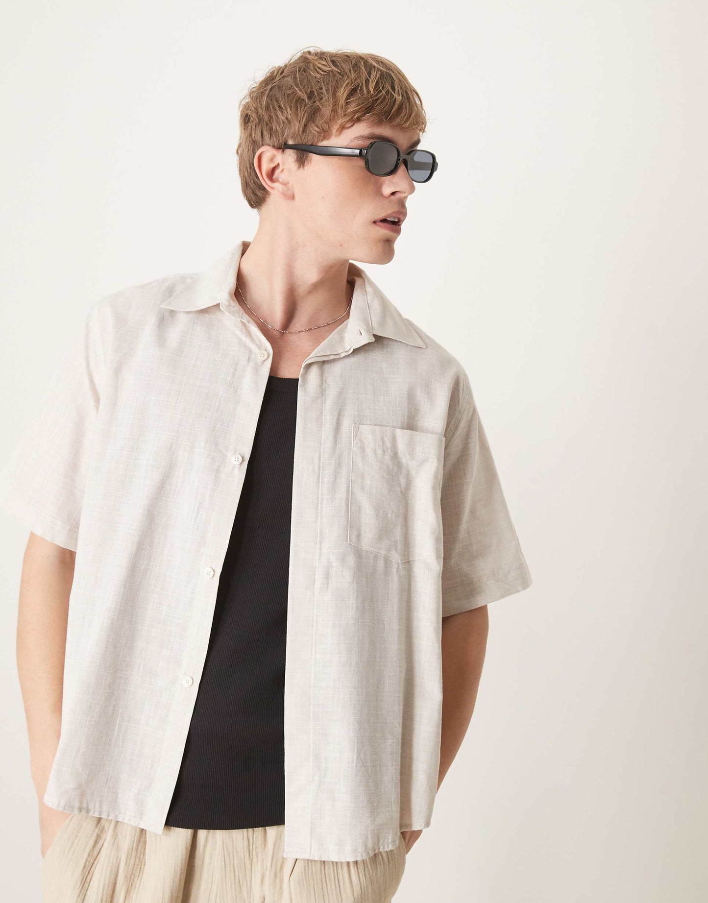 Relaxed Boxy Linen Look Shirt With 70S Collar