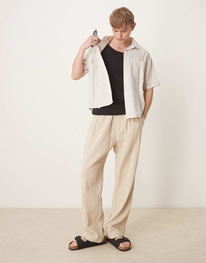 Relaxed Boxy Linen Look Shirt With 70S Collar