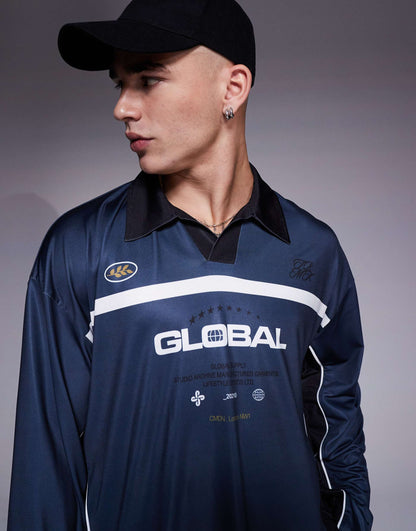 Oversized Boxy Polo T-Shirt With Sport Print