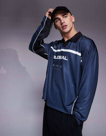 Oversized Boxy Polo T-Shirt With Sport Print