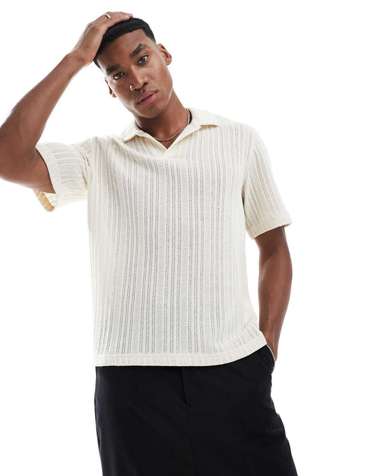Knitted Texture Stripe Polo
