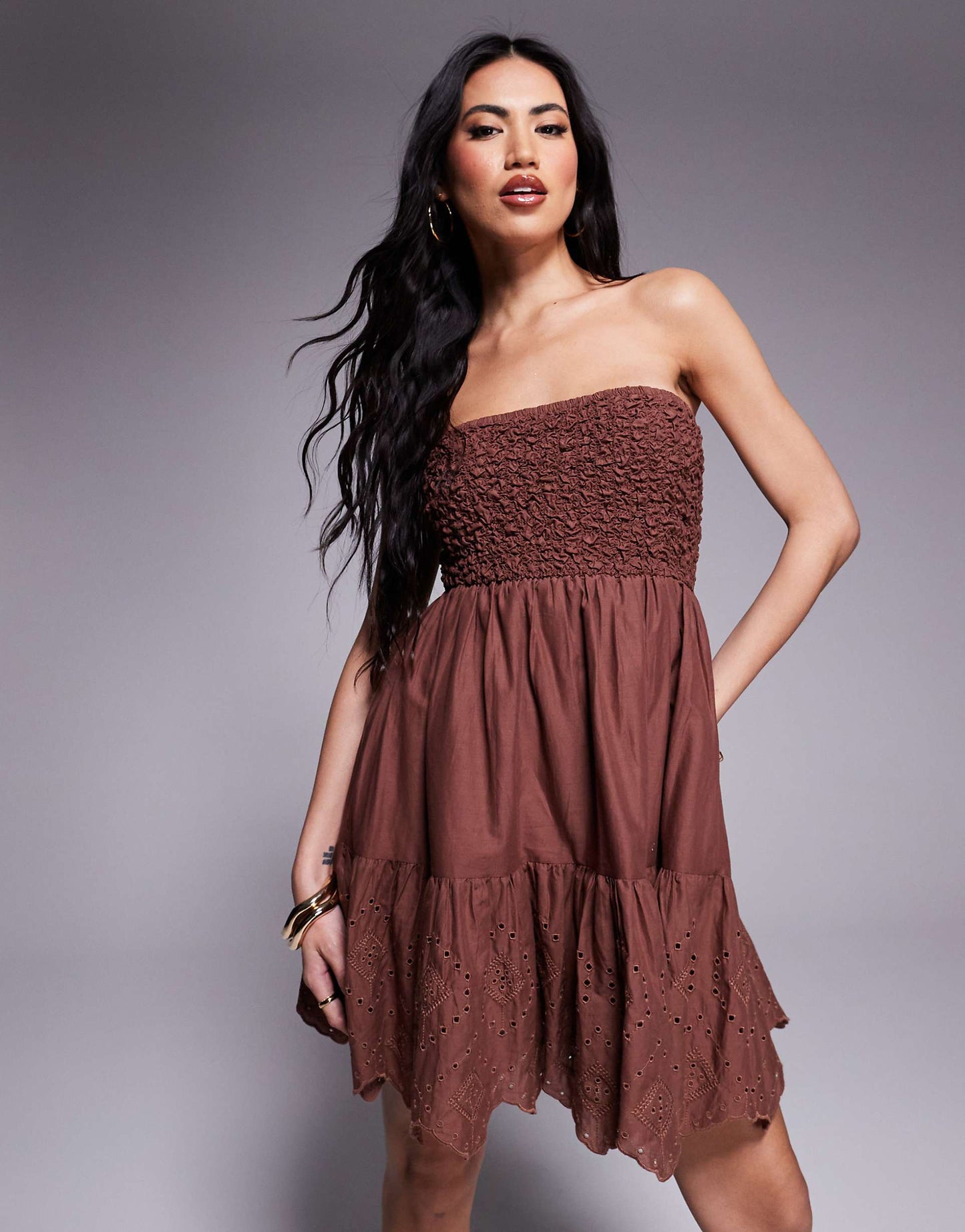 Shirred Bandeau Mini Dress