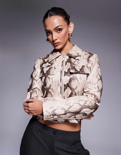 Snake Faux Leather Harrington Jacket