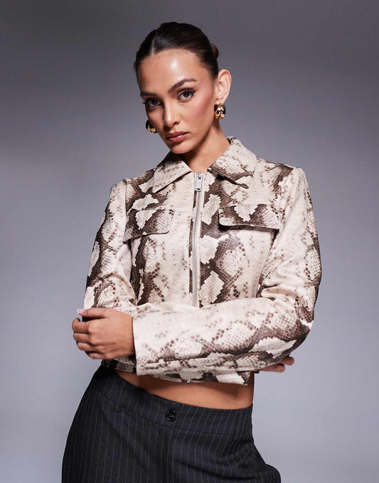 Snake Faux Leather Harrington Jacket