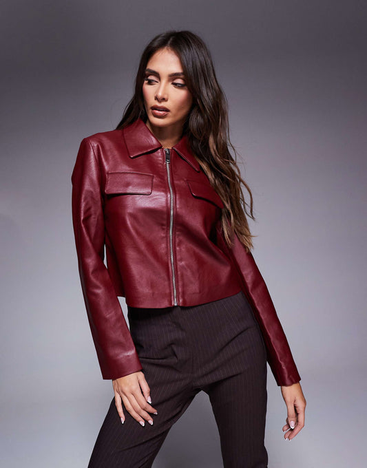 Pu Cropped Bomber Jacket