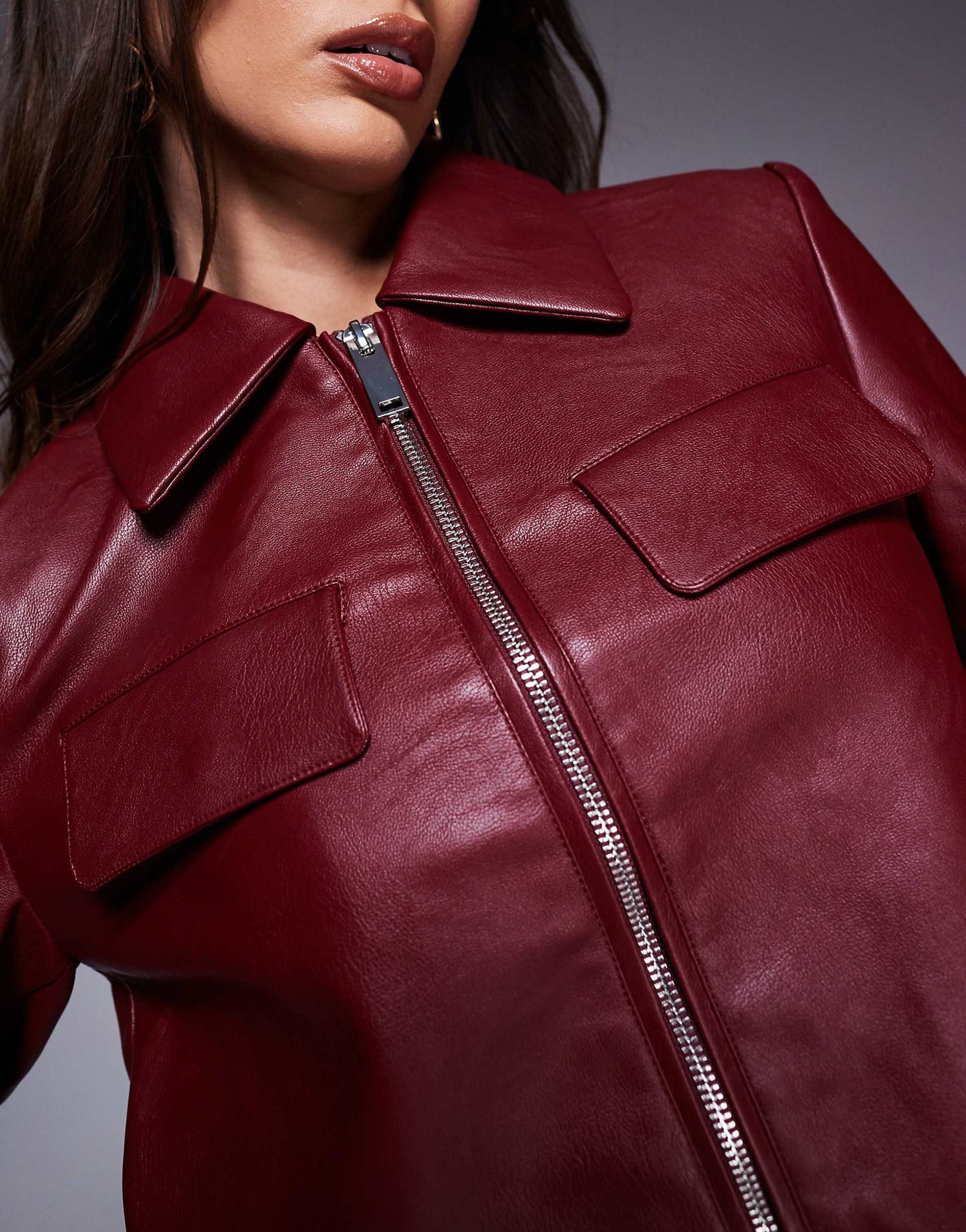Pu Cropped Bomber Jacket