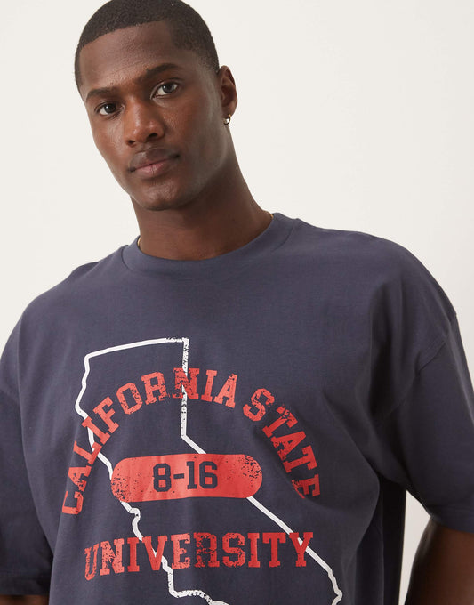 Cropped Oversized T-Shirt With Varsity Graphic